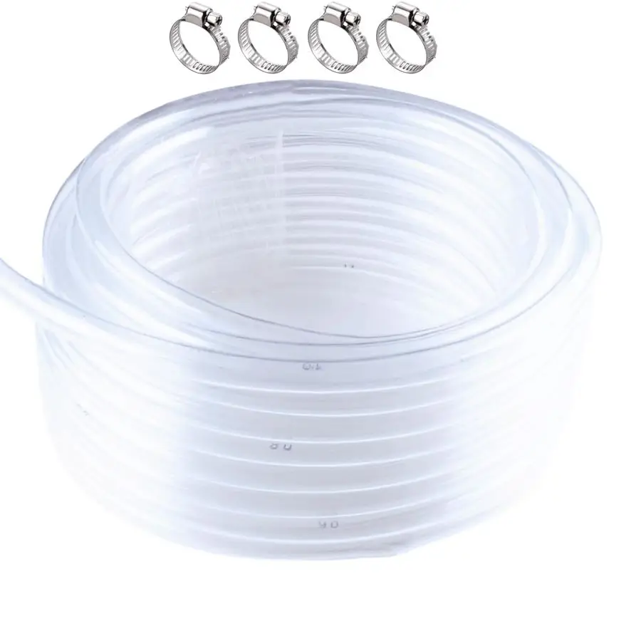 

Tubing 1 ID x 11 4 OD 25 ft Clear Vinyl Tubing with 4 Stainless Clamps, Low Pressure Flexible PVC Tube, Lightweight Plastic Viny