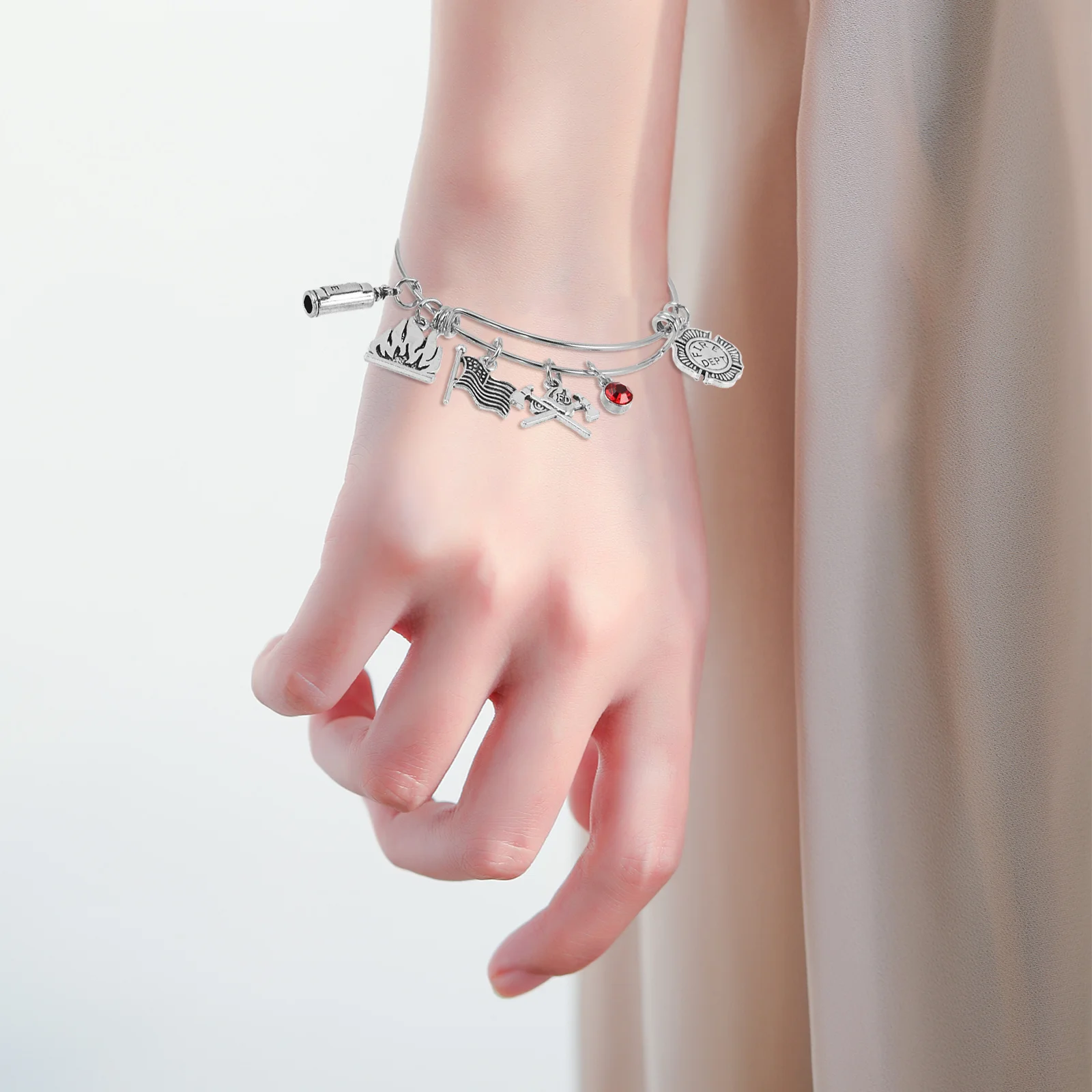 

Adjustable Firefighter Bangle Bracelet Stainless Steel Fireman Charm Jewelry for Dad Mom Daughter Birthday Graduation