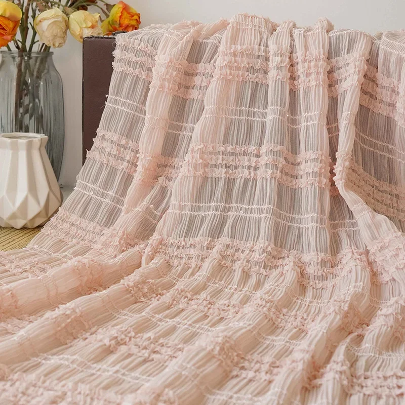 Tessuto chiffon elasticizzato pieghettato a righe in 6 colori, pizzo chiffon ricamato con paillettes increspate per abito da ragazza, matrimonio, abito estivo