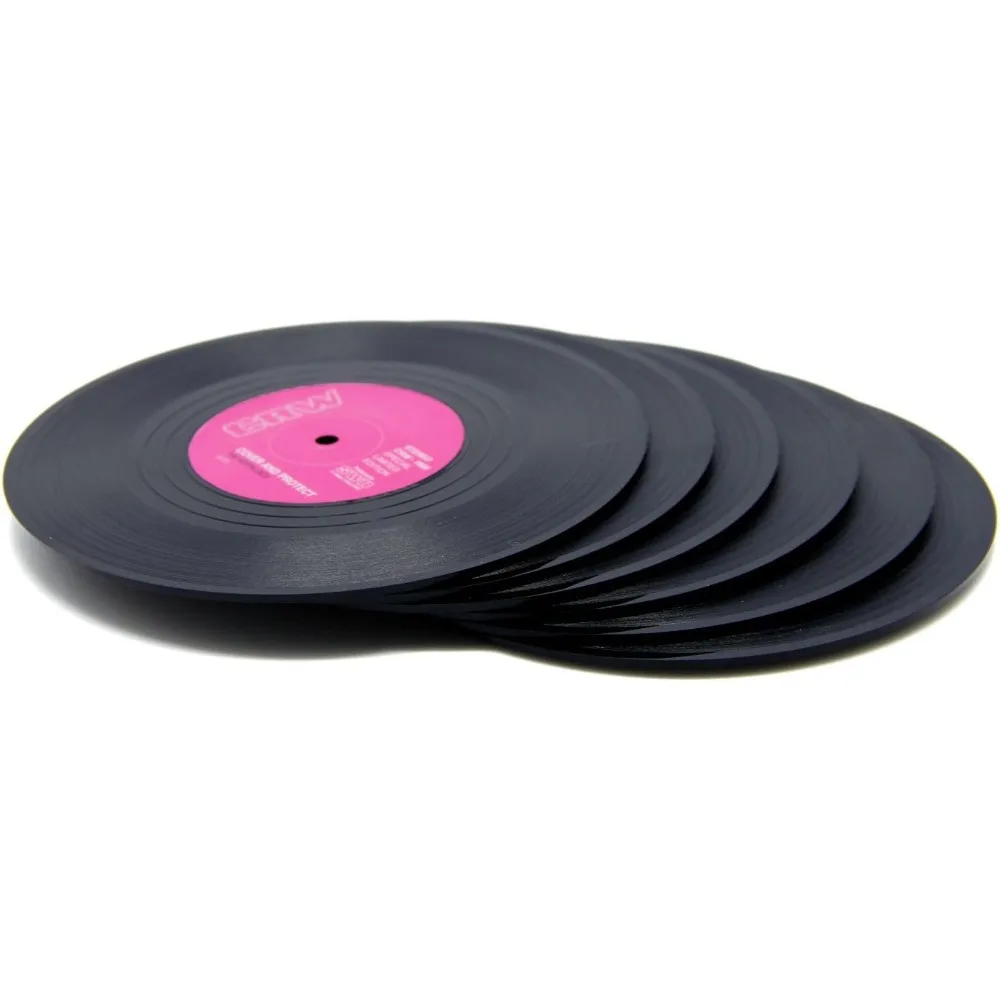 Vinyl Record Coasters Set of 6 for Drink Glasses Absorbent Round Table Protectors Furniture Surface Scratch Water Resistant Bar Home Decor view 3