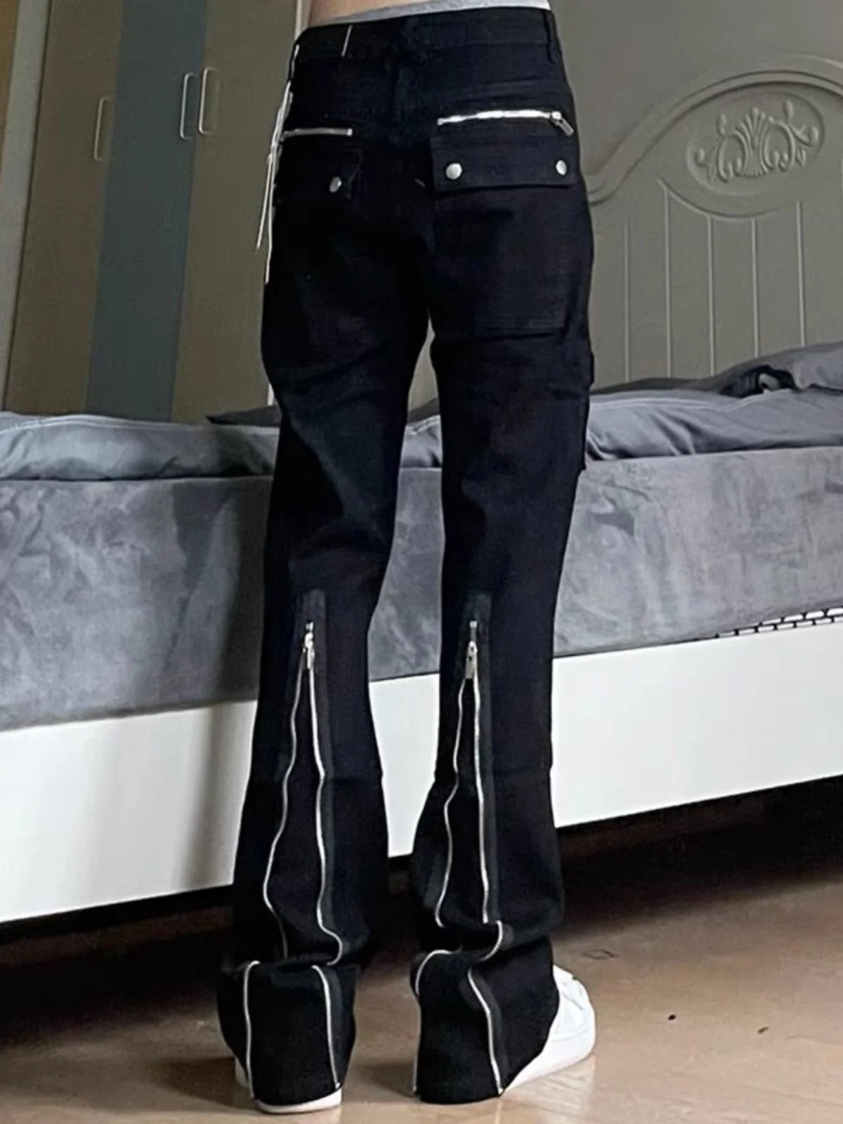 

Повседневные прямые мужские джинсы с разрезом на молнии в американском стиле High Street Vibe, брюки для похудения, модная брендовая рабочая одежда, джинсовая одежда