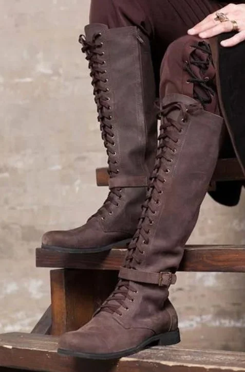 Medieval Leather Shoes Men's And Women's High-top Knee Boots Victorian Renaissance Boots Shoes Autumn and Winter New PU Boots48