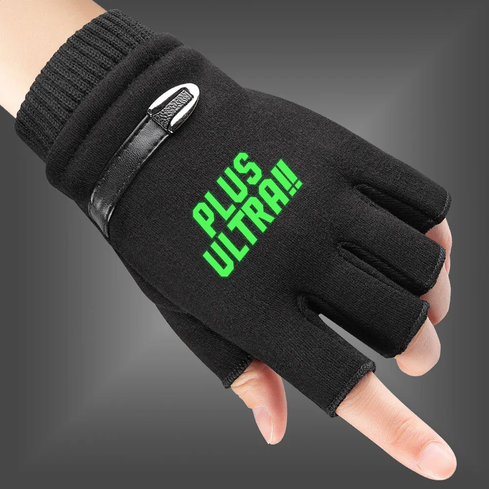 

Cartoon My Hero Academia Gloves Luminous Fingerless Boy Girl Winter Warm Knitted Gloves Men Woman Half finger