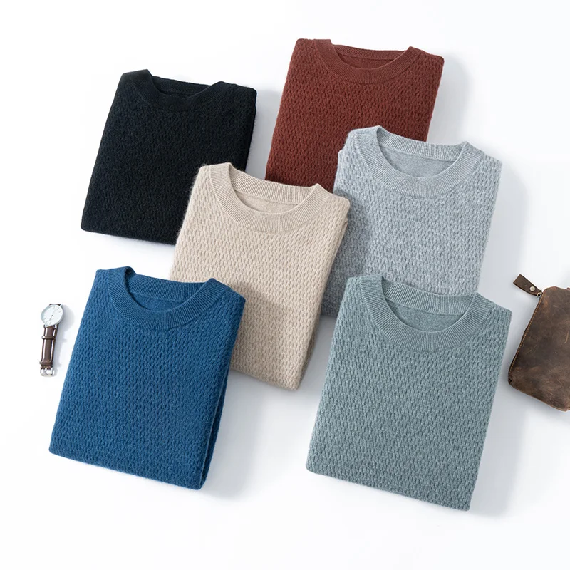 

Men's 100% Cashmere Round Neck Sweater Light Luxury Casual Loose Long-Sleeved Knitted Pullover 2025 Autumn Winter Jumper Clothes