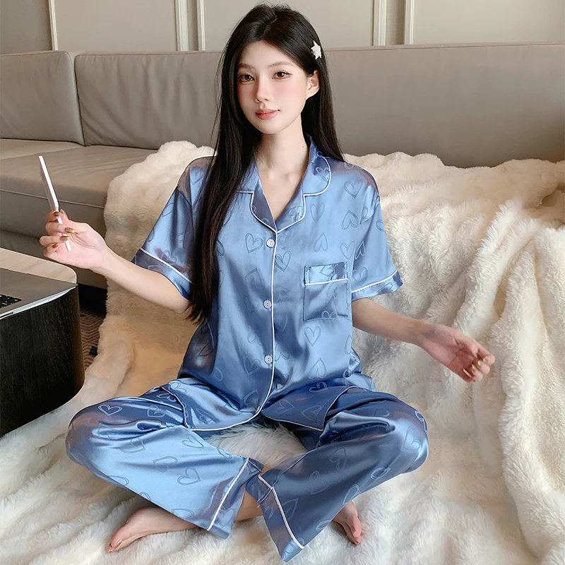 

Женский пижамный комплект с французским эстетикой и принтом «любовь», новинка лета 2025, модная одежда для дома, повседневная короткая пижамная одежда из двух предметов, сладкий