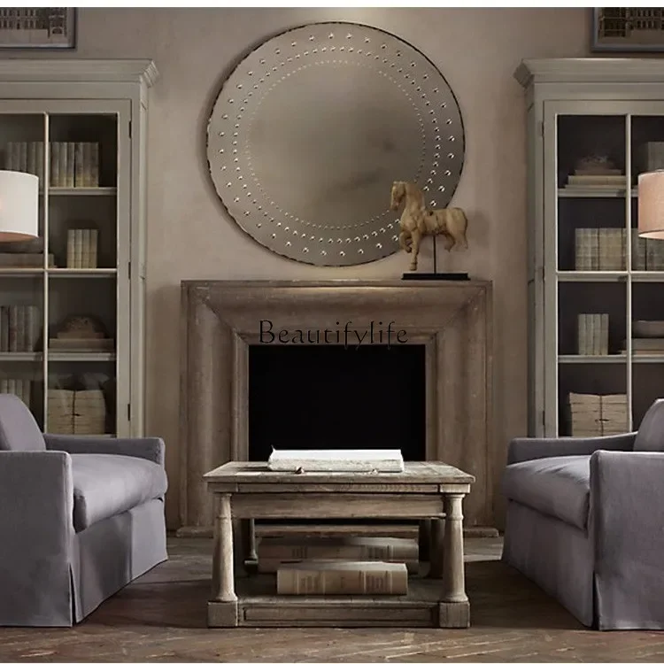 

yj32 American Country Retro Solid Wood Vintage Coffee Table French Style Living Room Oak Rectangular Sofa Side Coffee Table