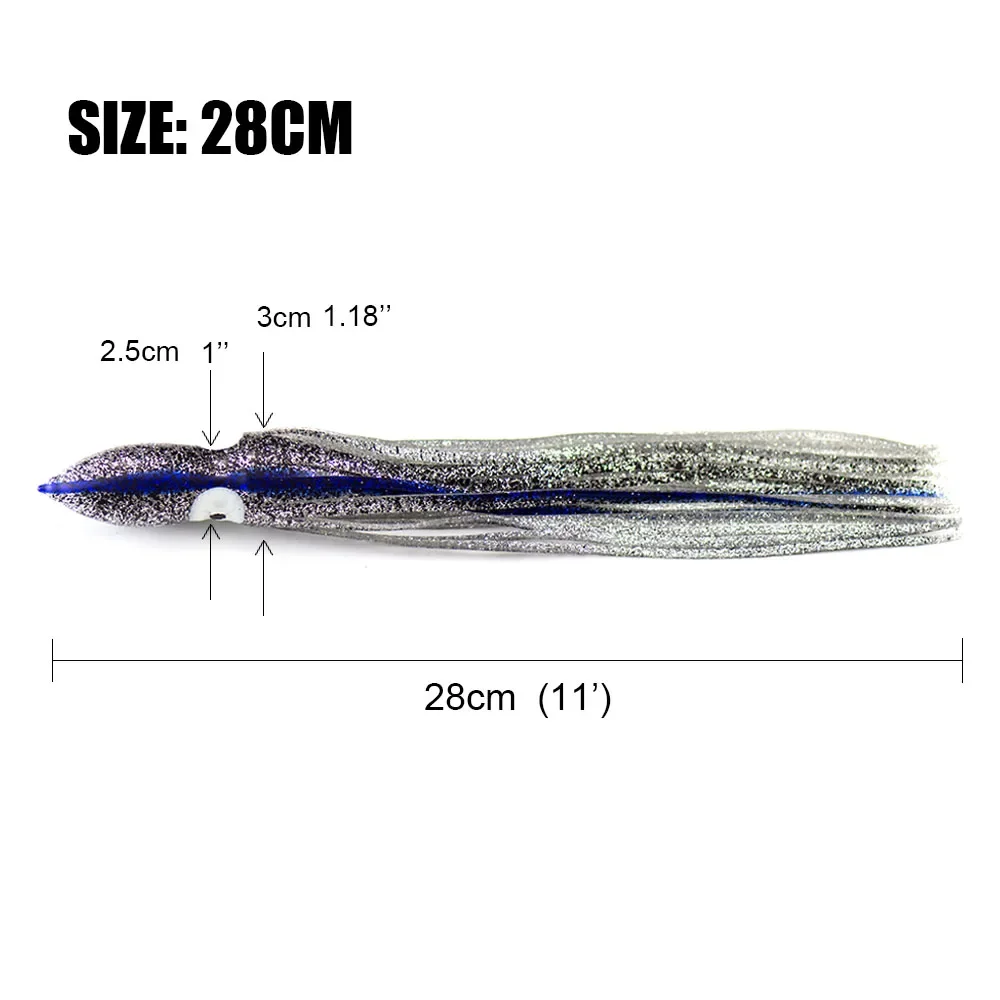 Countbass 2PCS 28cm Trolling Squid Skirts, Soft Octopus Lures, Hoochie Fishing Baits, Marlin Wahoo Tuna Tail, Tackle Craft