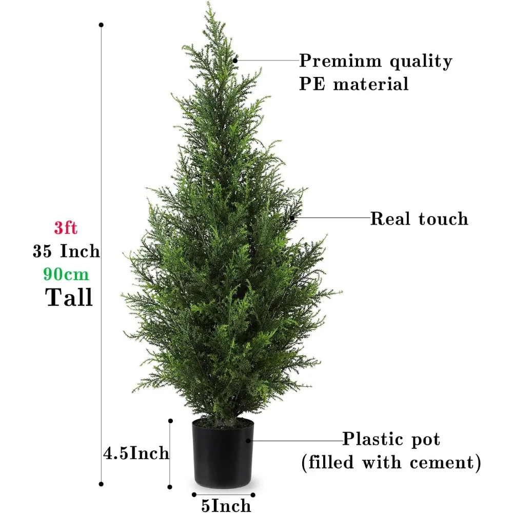 Artificial Topiary Cedar Trees 3FT Artificial Cedar Pine Tree Potted Plant Fake Plants Tall Artificial Plants Shrubs (2 Pack)