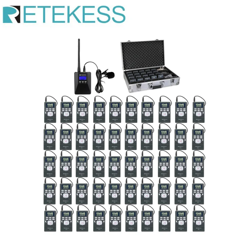 

RetekessTour Guide System Wireless Audio System TR506 FM Transmitter 50 PR13 Radio Receiver Church Training with Storage Case