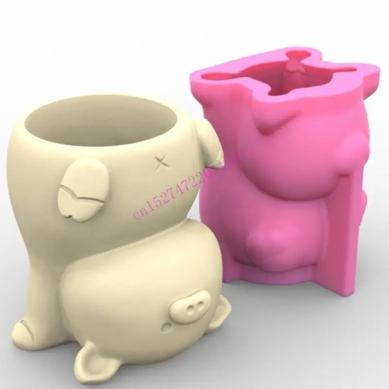 M76B Mini Garden Statues Panda Pig Flower Pot Mold Unique Pen Holder Resin Molds