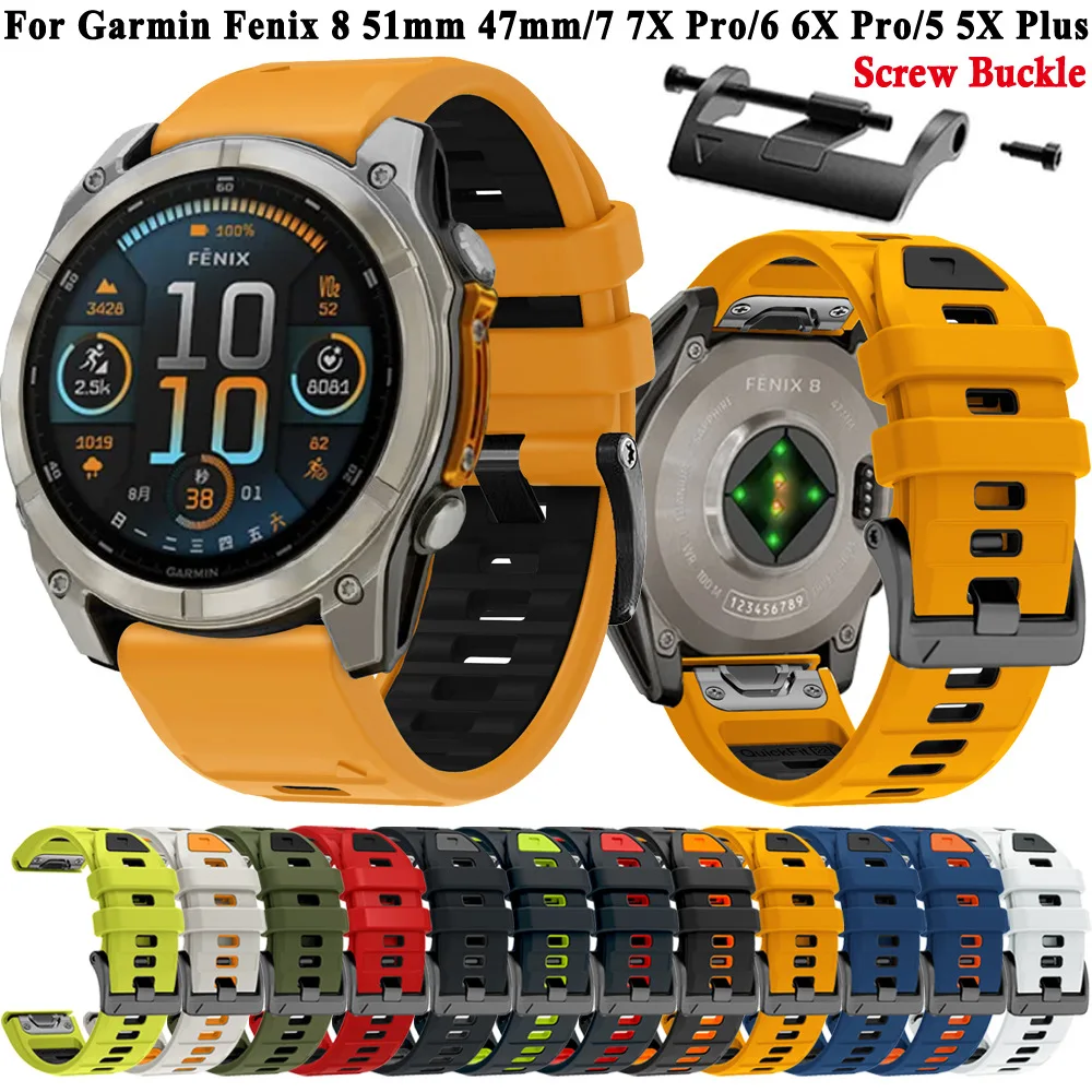 QuickFit 22mm 26mm Silicone Watch Band For Garmin Fenix E 8 5 5X 6X 7 7X/Epix Pro Gen 2 TACTIX/Mk2 Mk2i G1/MARQ/Enduro 3 2 Strap