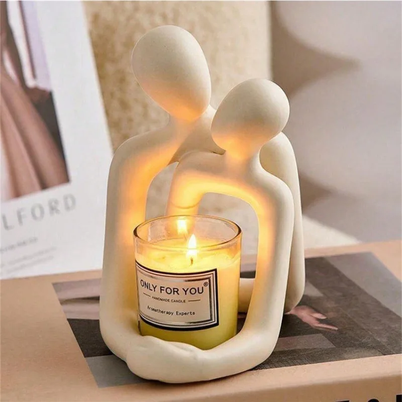 Couple embrace phone holder sculpture, resin craft decorative figurine, home decoration for bedroom, living room, study, or desk