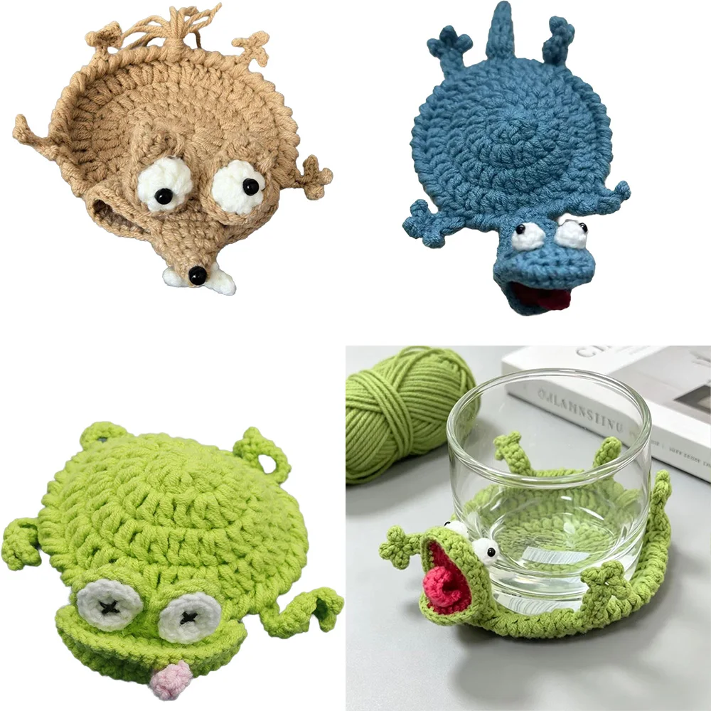 Sous-verre en crochet tissé à la main en forme d'animal (écureuil, grenouille, lézard), tapis à café, décoration de bureau créative pour la maison, la table, le thé, les boissons, cadeau.