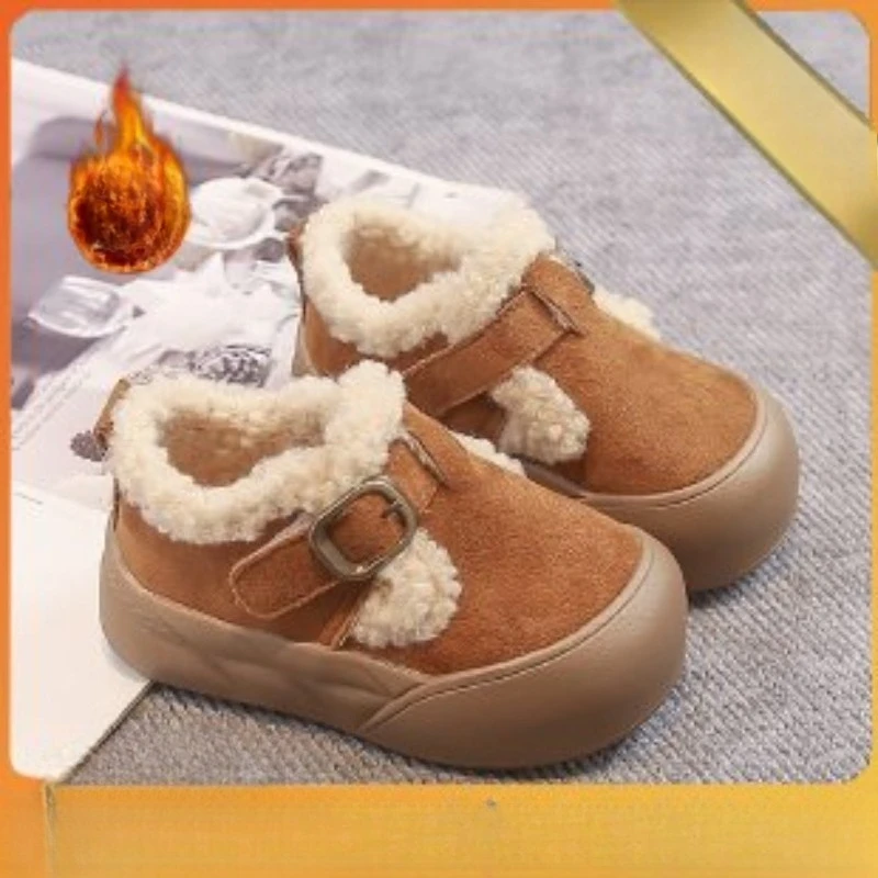 

2025 г., детская хлопковая обувь, зимняя новая стильная утолщенная теплая и удобная модная повседневная обувь в стиле ретро с мягкой подошвой для девочек