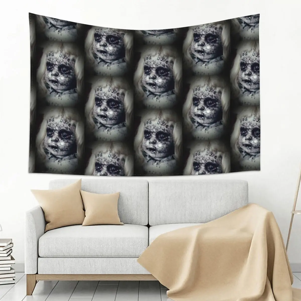 

Creepy doll, creepy, horror, horror doll, zombie, Ouija, Ouija board, doll, goth, gothic, alternative, ouija Tapestry
