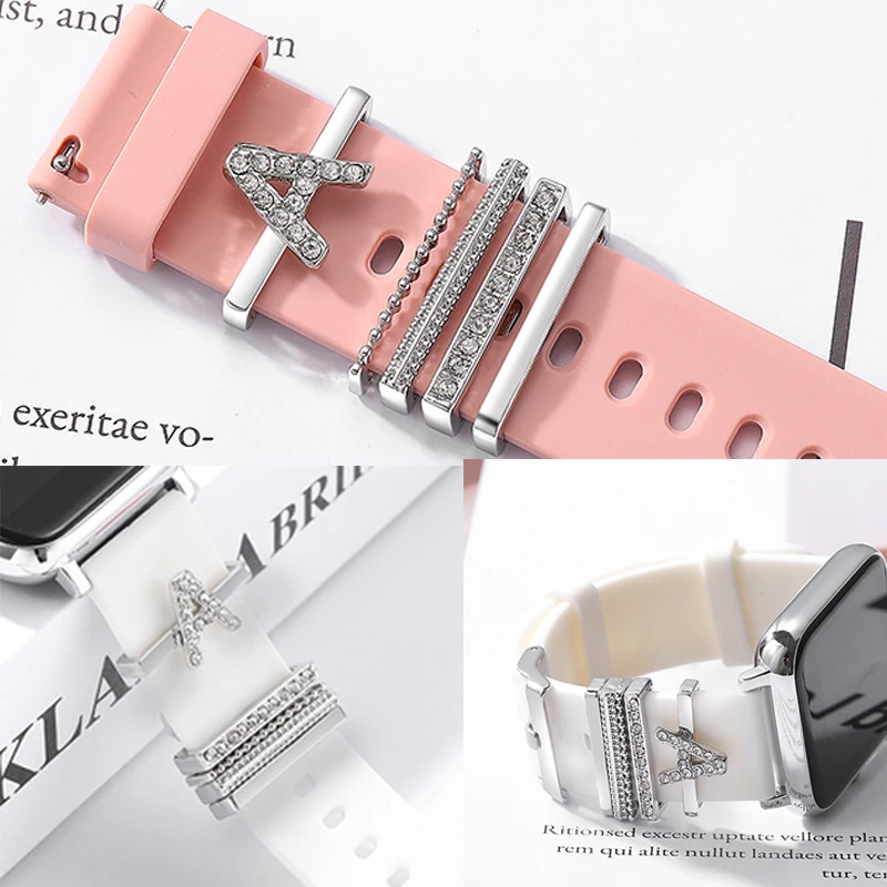 A to Z Letter Watchband Charms for Iwatch Strap Accessories Jewelry Decoration for Apple Sport Silicone Watch Band Charms Sets