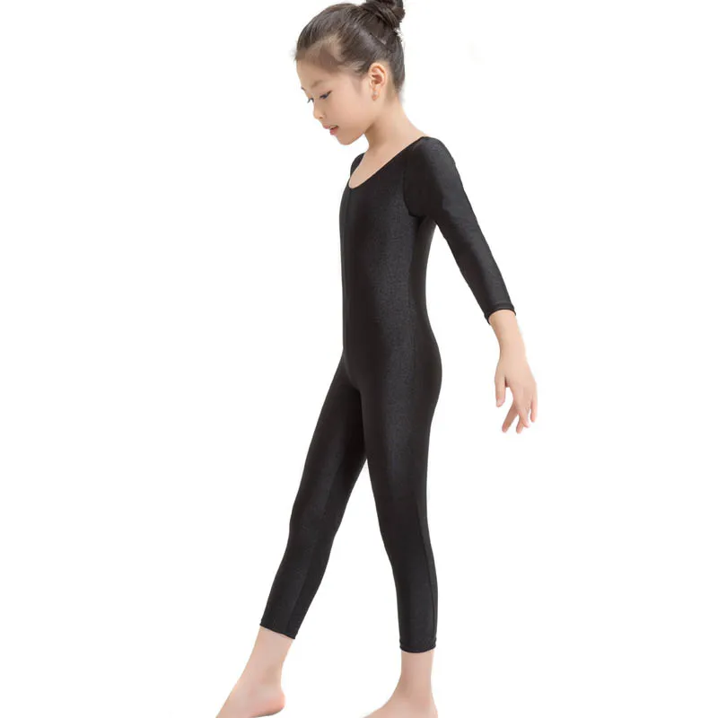 어린이 긴팔 체조복 스쿱넥 캣슈트 풀바디 레오타드 발레 유니타드 소녀 스판덱스 댄스 할로윈 점프슈트