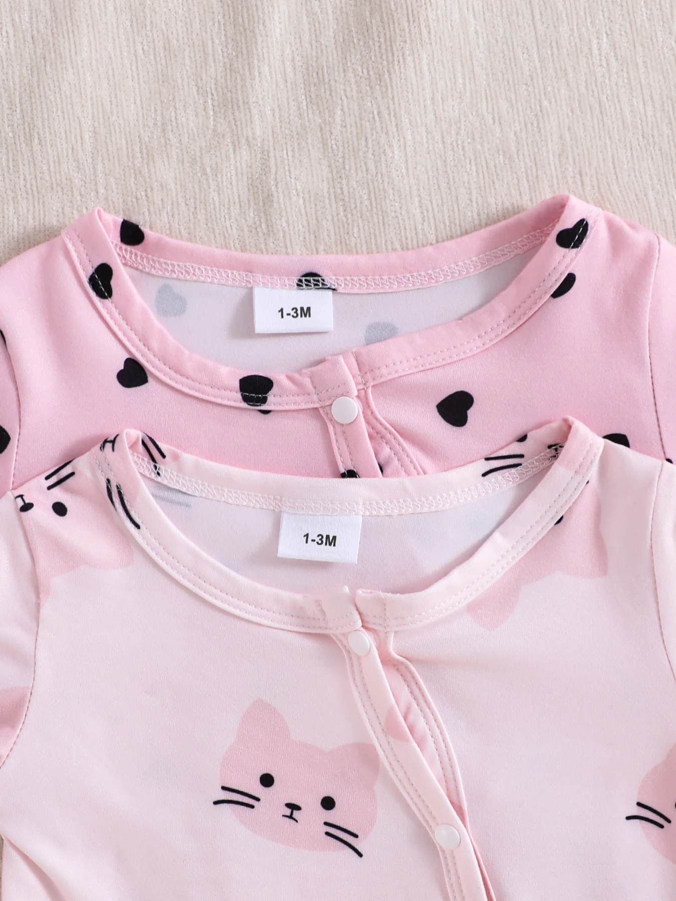 Pink Cat Love Crew Neck Climbing Suit Newborn Baby Sweet and Cute Long-sleeved Two-piece Onesie