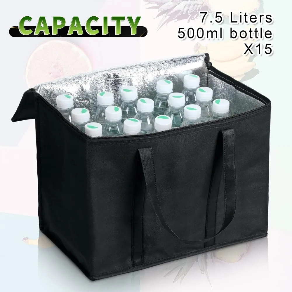 Kenning 15 Pcs Large Insulated Reusable Grocery Bags with Sturdy Zipper and Handles Foldable Washable Cooler Totes Heavy Duty Hot or Cold Food Delivery Bag for Food Transport Travel Lunch view 6