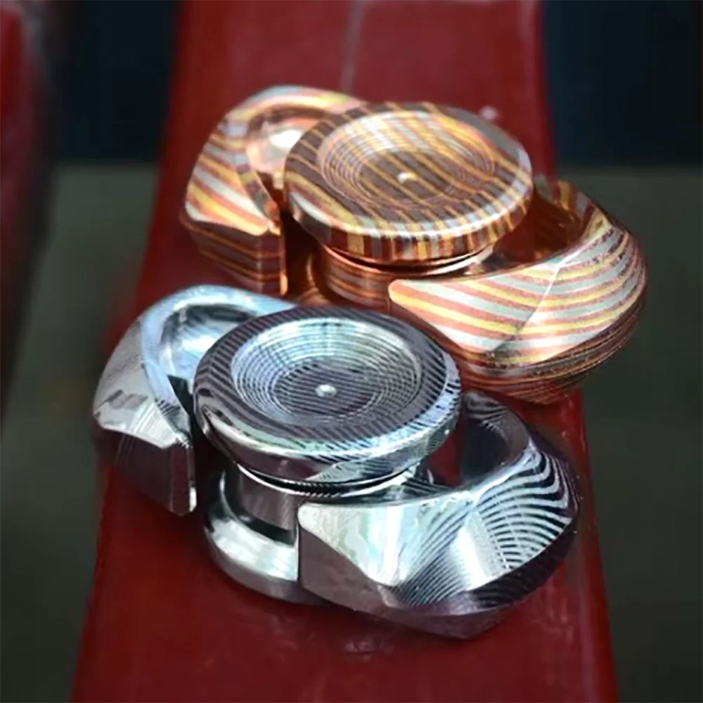 Magic Play EDC Libra Damascus Mokume Fidget Spinner Fidget Toys For Adults Anxiety Toys Two-Bladed Fidget Spinner