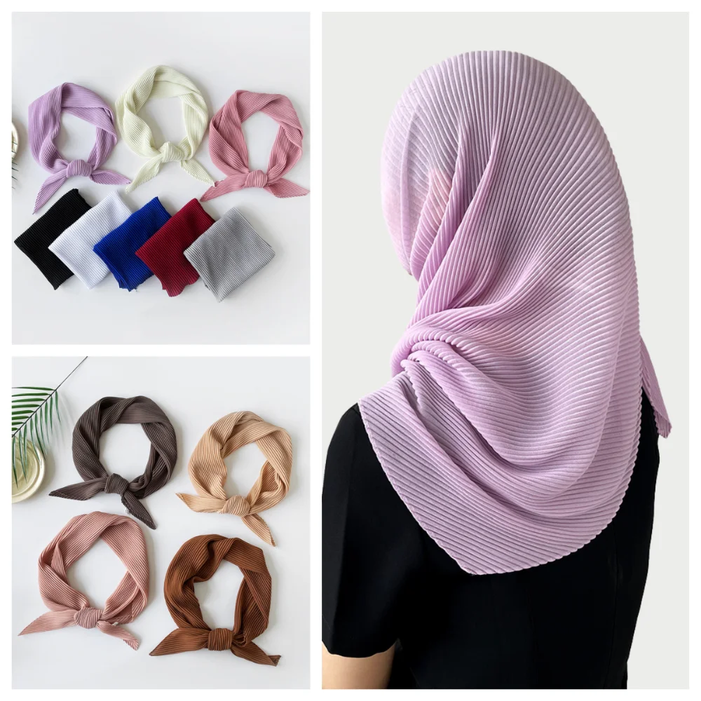 

Elastic Soft Wrap Chiffon Hair Scarf Hair Band Slender Solid-color Bandana Rhombus Elegant Pleated Silk Scarf Girls