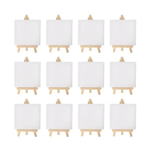 12 unids/set artistas Mini caballete de 5 pulgadas + Mini juego de lienzo de 3x3 pulgadas pintura niños artesanía DIY dibujo caballete de mesa pequeño para arte escolar