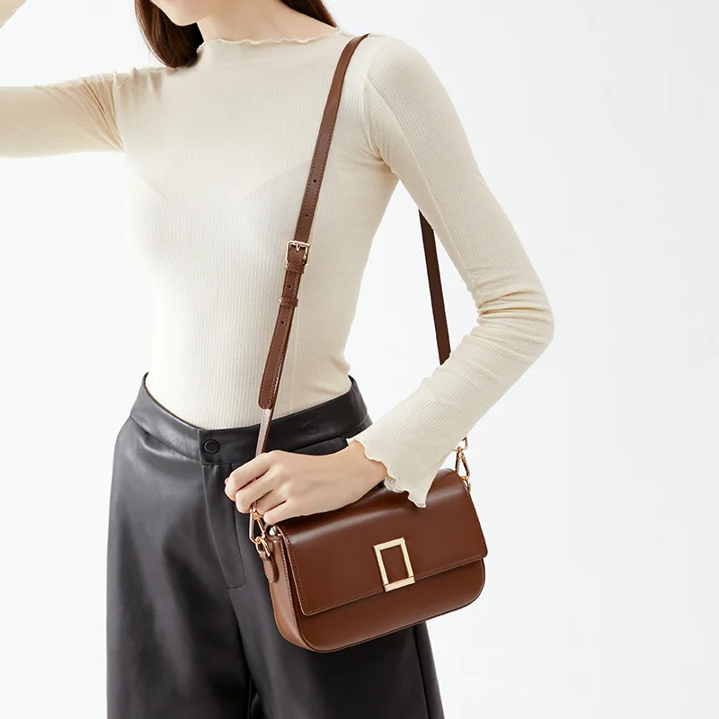 Genuine Leather Women\'s Handbag 2024 New All-match Shoulder Bag Female Flap Crossbody Bag Girls Purses