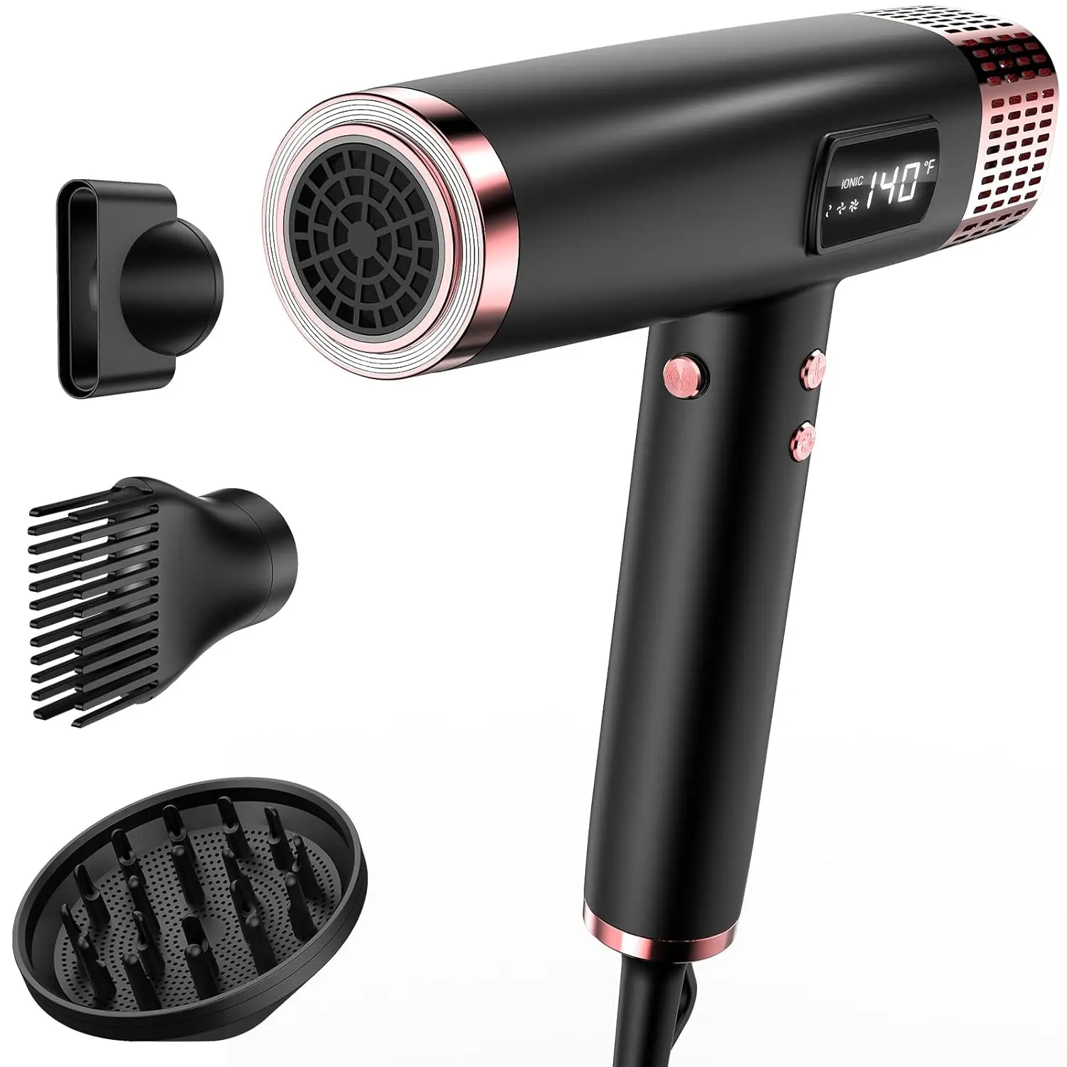 Dual Voltage Ionic Hair Dryer with Diffuser - 1875W High-Speed Blow Dryer for Women, Fast Drying, No Heat Damage, Low Noise, Lightweight