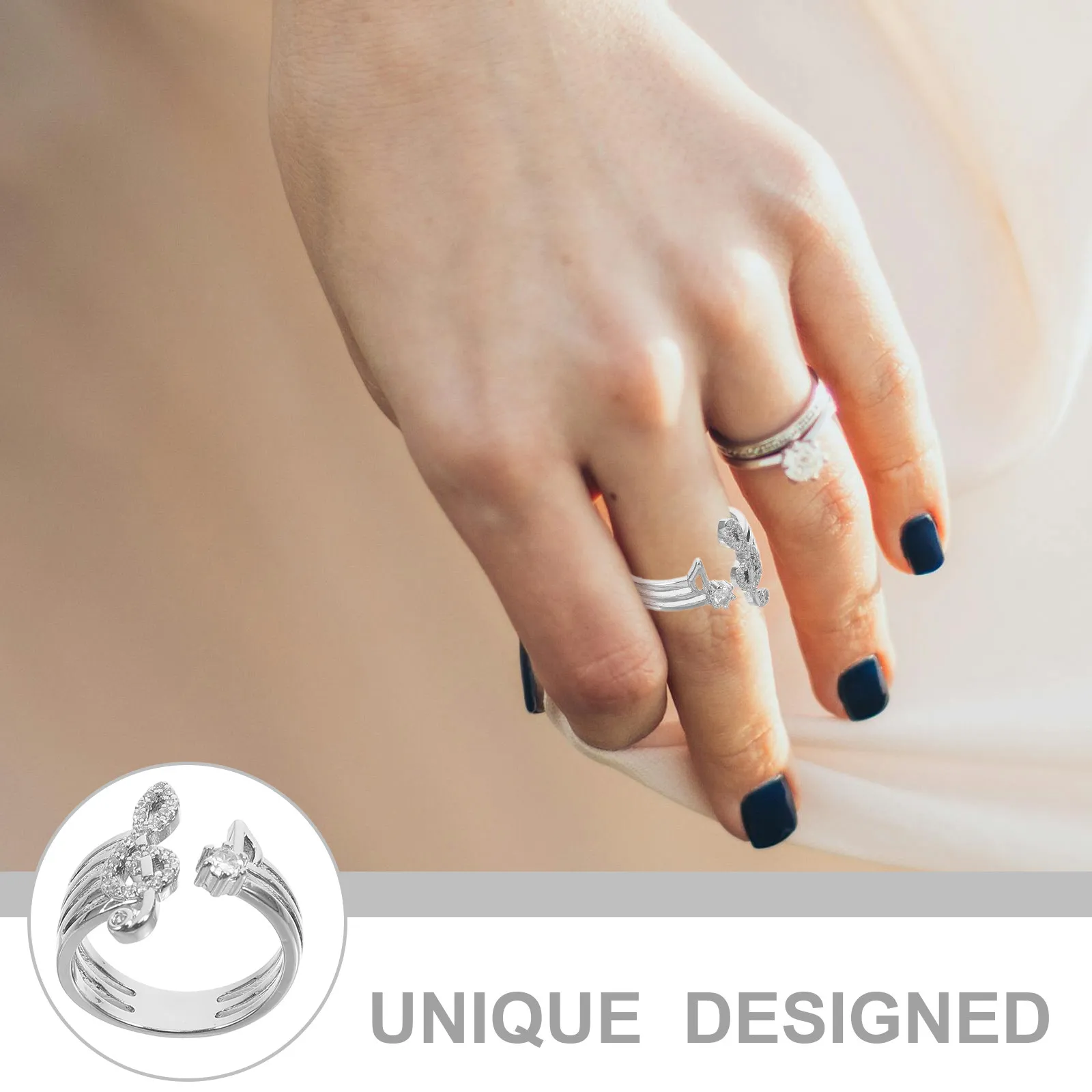 Musical Note Adjustable Opening Ring for Women Stylish Finger Jewelry Romantic Gift Wedding Promise Engagement