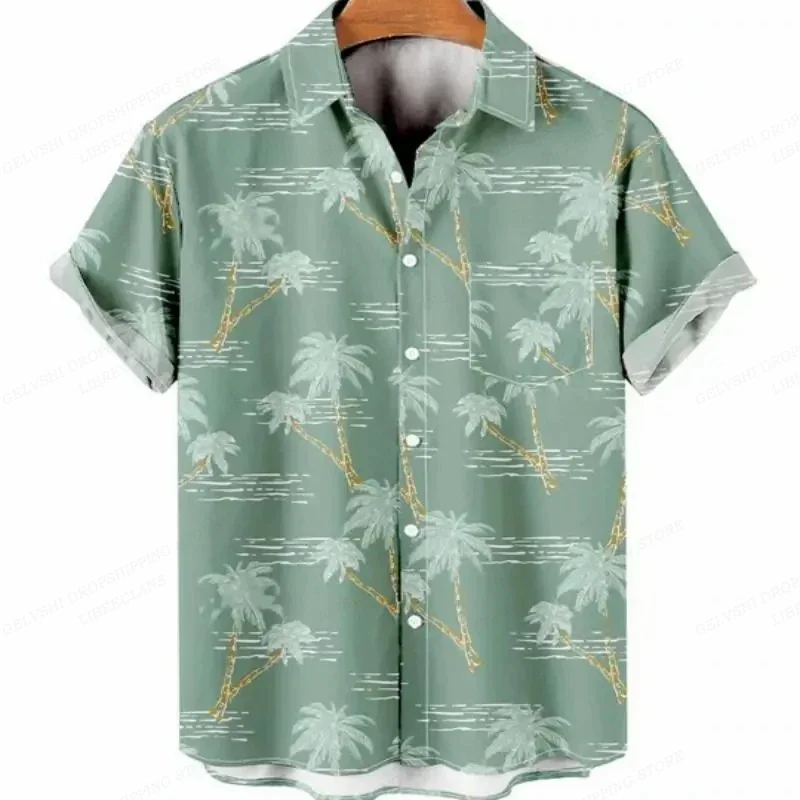 Summer coconut Hawaiian shirt men\'s fashion social casual shirt single-breasted Cuba beach shirt men\'s clothing casual shirt