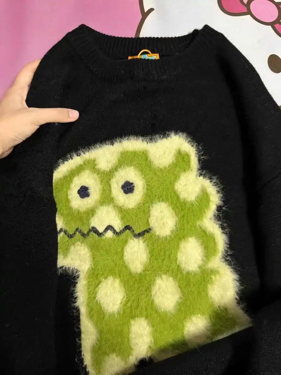 المرأة س الرقبة ثلاثية الأبعاد الأزهار متماسكة البلوز سترة Harajuku 90s خمر Y2k فضفاضة طويلة الأكمام البلوزات اليابانية 2000s الملابس 2025