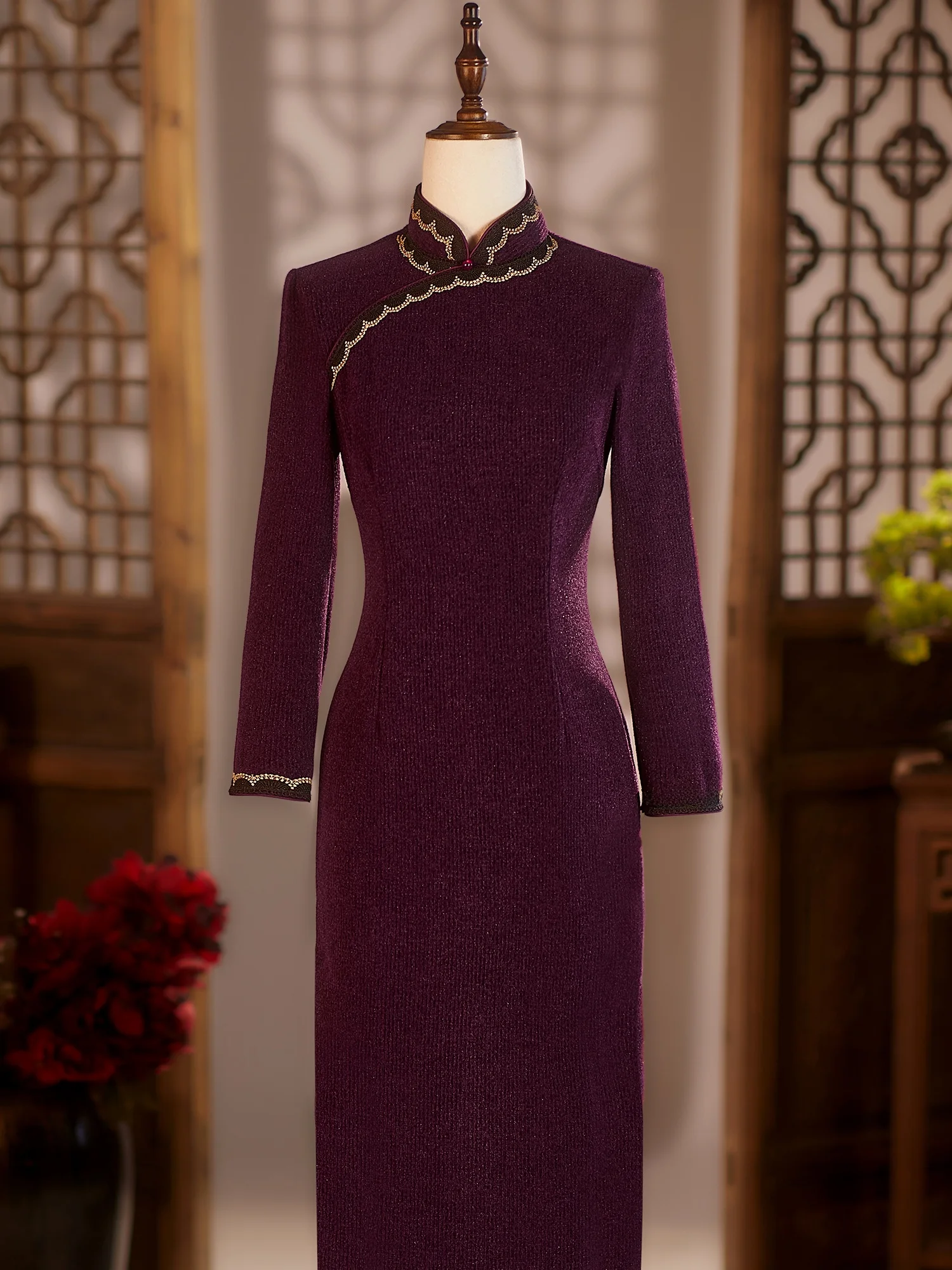 

Violet Long Sve Wedding Dr Matron of Winter New Arrival Reversible Warm Polyester Spandex Vintage Sle