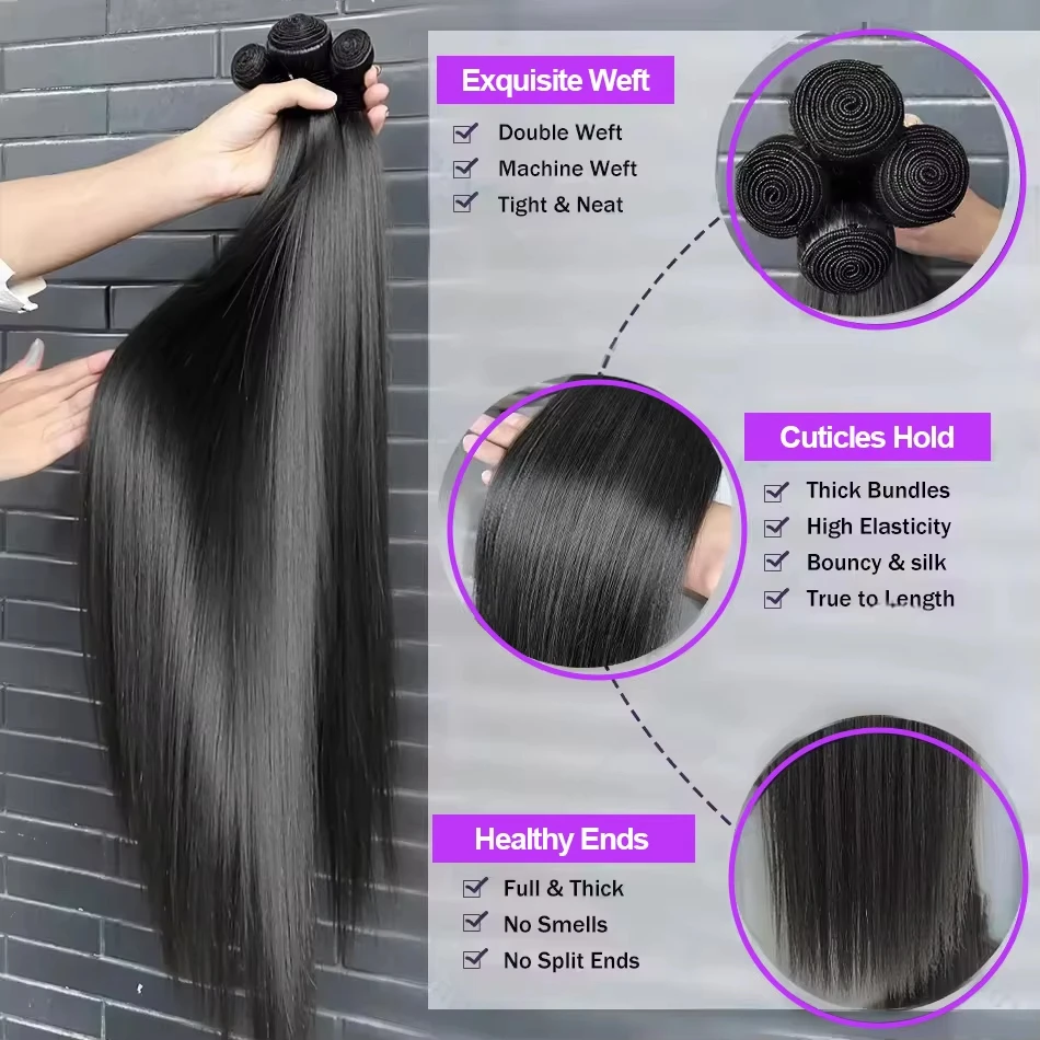 Straight Bundles Human Hair 12A Human Hair 4 Bundles Straight Hair 20 22 24 26 Inch Brazilian Human Hair Extensions image 3