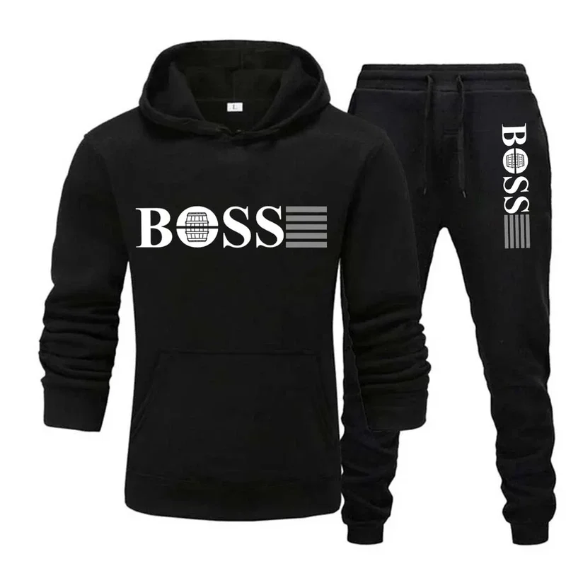 

2 Pieces Male Sport Hoodies Running Sportswear Sets Tracksuit Hooded Sweatshirt Drawstring Pants Men Women Brand Autumn Winter