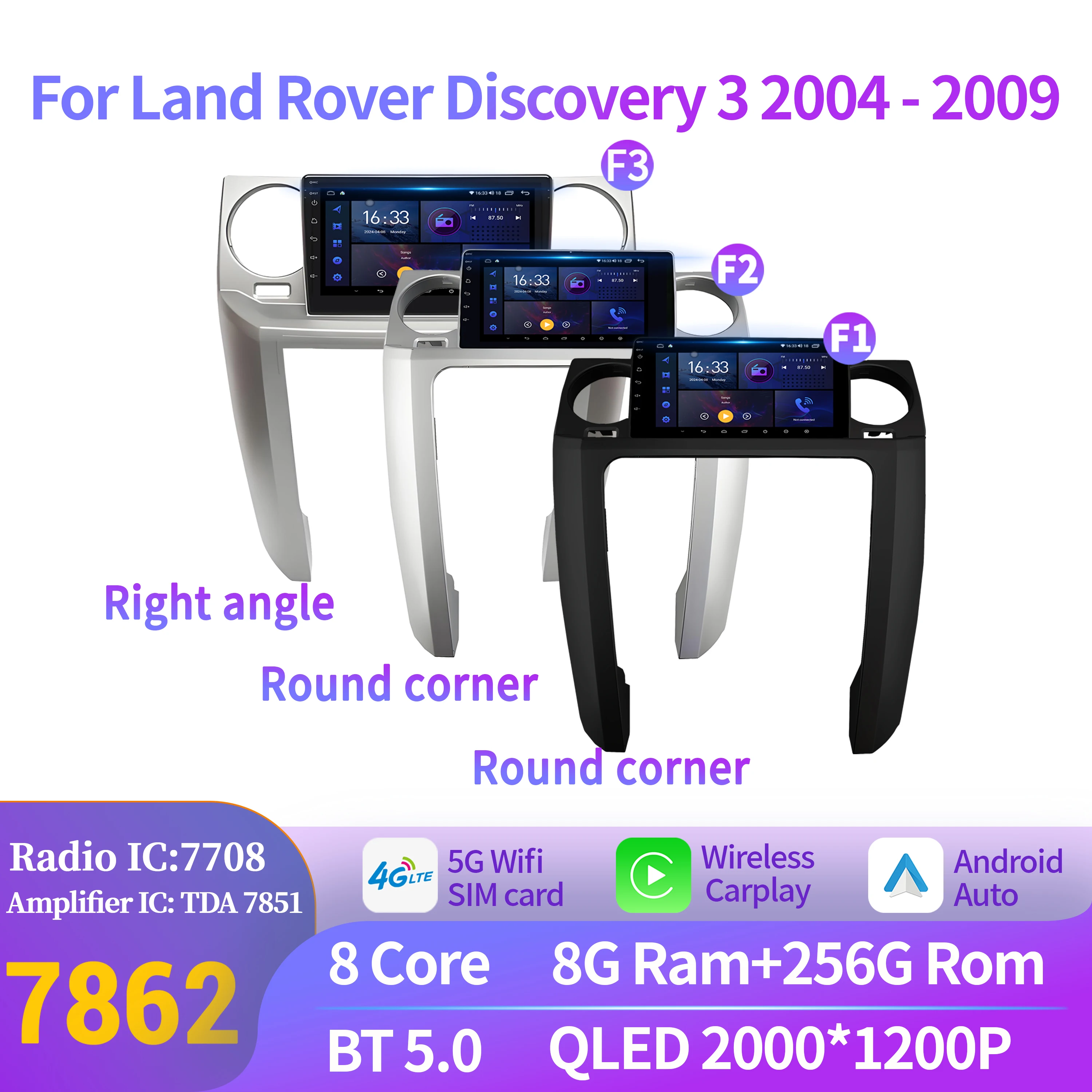 Android 14 For Land Rover Discovery 3 2004-2009 Car Radio Multimedia Wireless BT Carplay Navigation 4G GPS Stereo 2K QLED Screen