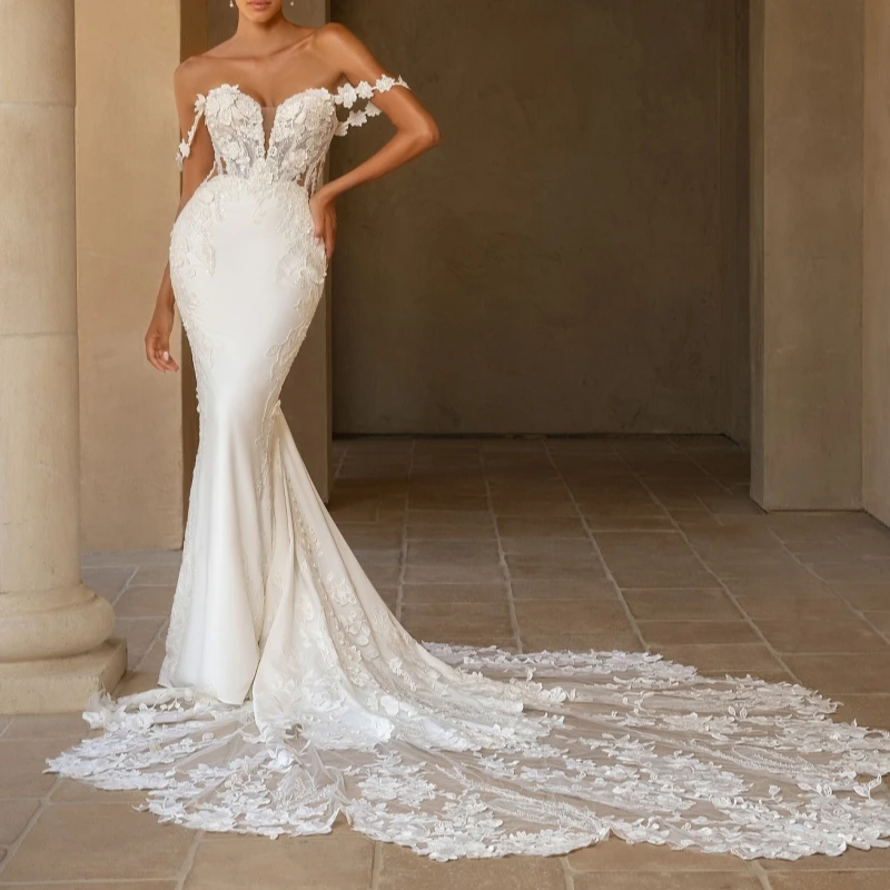 

Luxury White Dubai Arabic Mermaid Wedding Dresses Applique Lace Tull Court Train Wedding Dress Bridal Gowns vestidos de