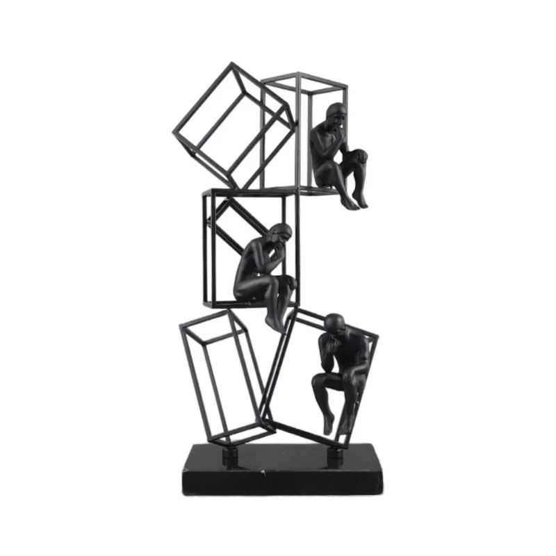 Modern Simple Abstract Metal Frame Thinker Character Art Ornament Entrance TV Cabinet Soft Decoration Home Decoration