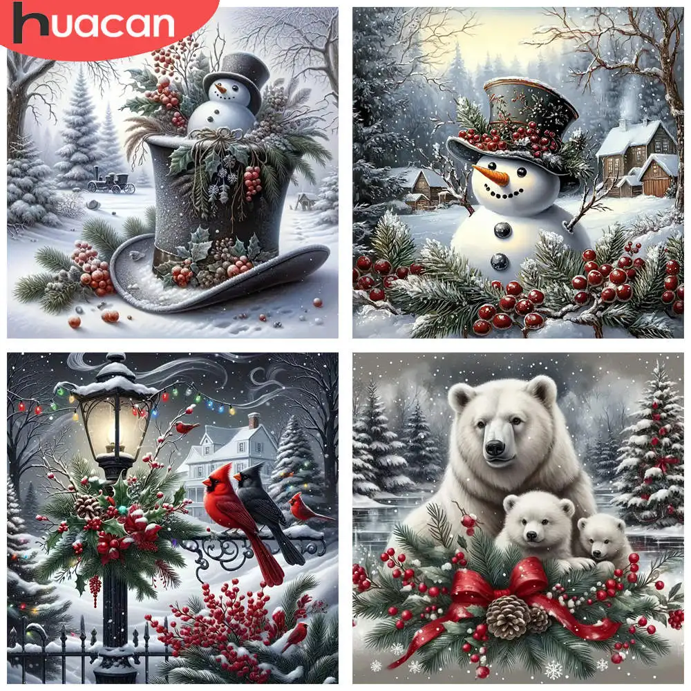 HUACAN 1 Stück Diamant-Malerei, Winterwunderland, Schneemann, Szene, Kristallperlen, festliche Strass-Kunst, Diamant-Malerei-Set für Zuhause