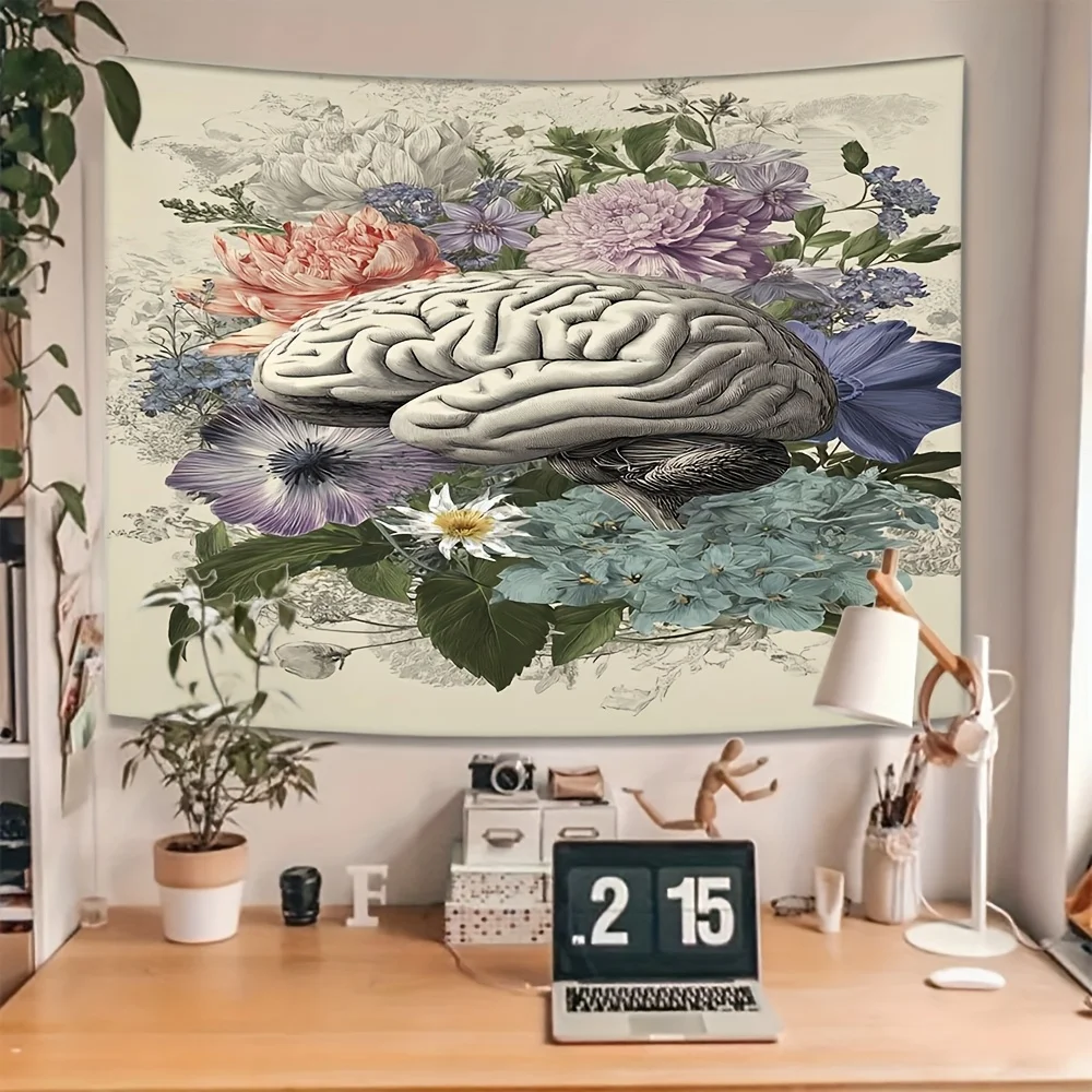 A head surrounded by flowers Digital printing polyester wall tapestry suitable for use living rooms bedrooms offices bars party