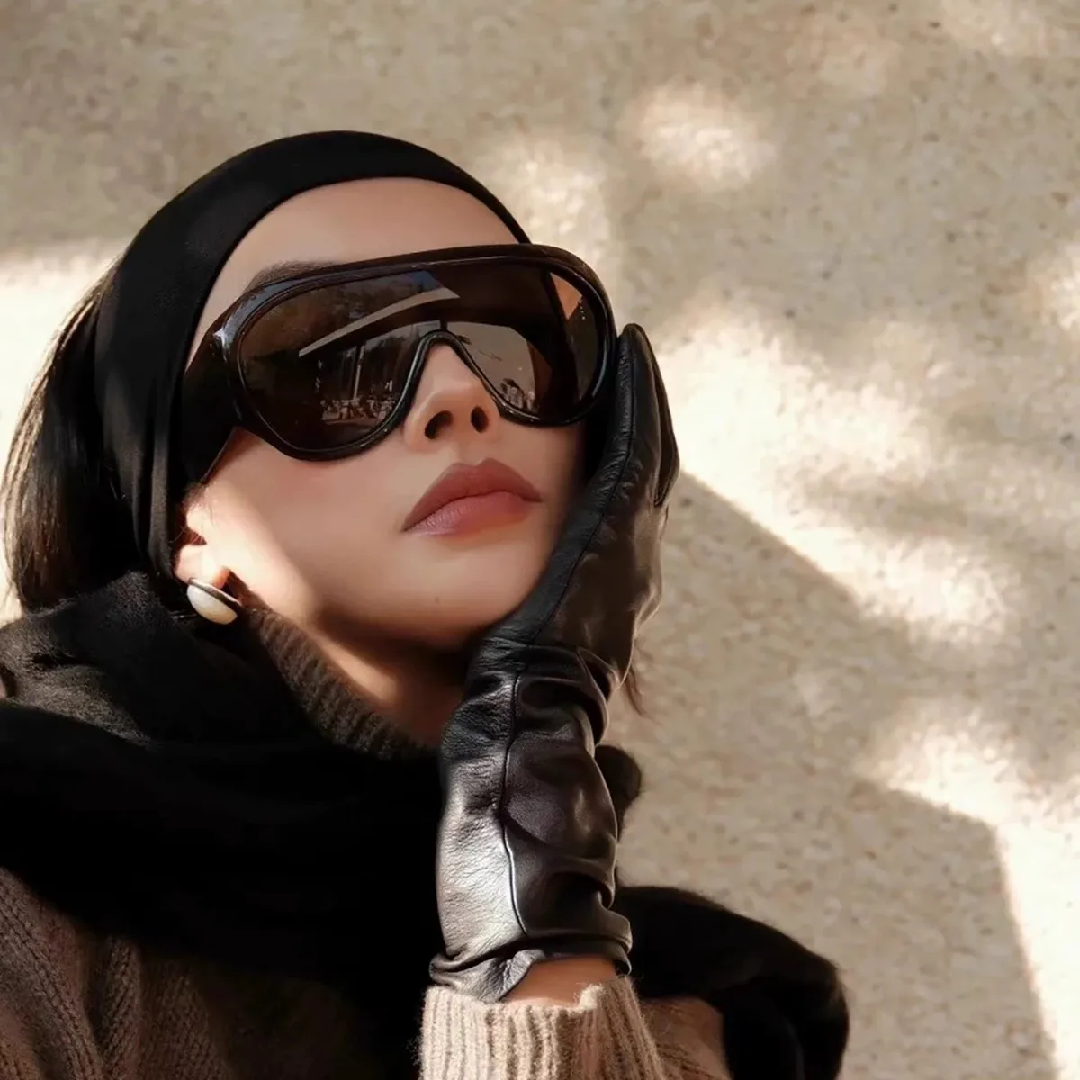 

Vintage Retro Large Frame Sunglasses Women's Black Full-Face Froggy Goggles UV Protection Fashion Sunglasses