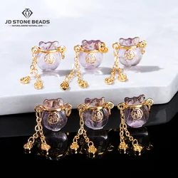 1 Pc Natural Amethyst Lucky Bag Chinese Fu Character Copper Buckle Pendant For Jewelry Making Diy Necklace Bracelet Accessroy
