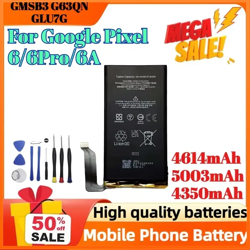 GMSB3 G63QN GLU7G 4614mAh 5003mAh 4350mAh For Google Pixel 6/6Pro/6A Replacement Phone Battery +Tools