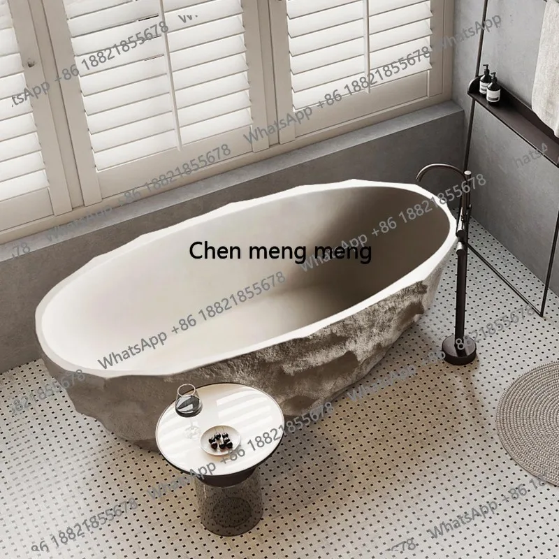 stone-patterned bathtub, one-piece freestanding bathtub, heat-insulating and easy to clean, body-hugging design, customizable.