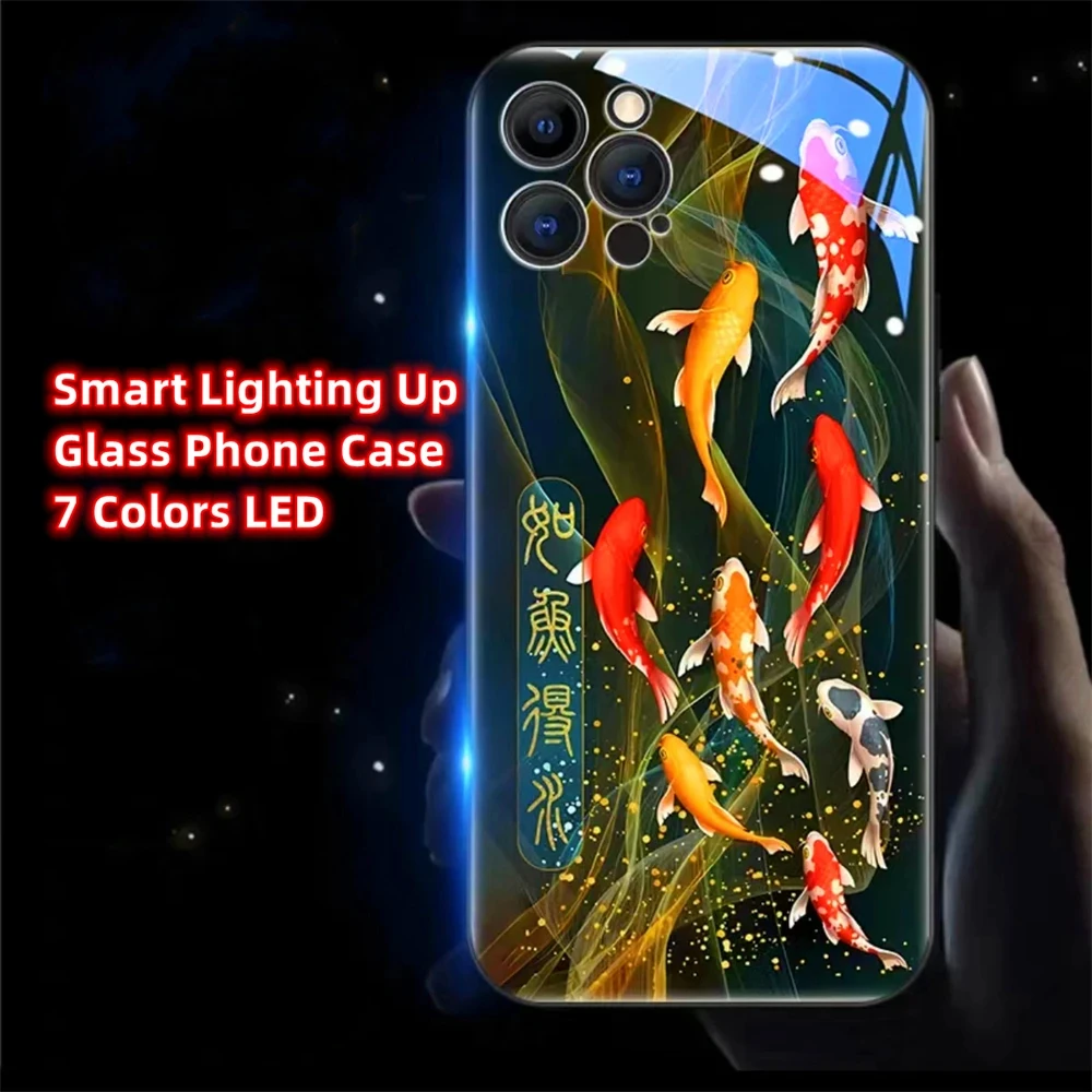 

Luminous Fancy Carp LED Calling Light Flash Phone Case Glowing Cover For Huawei P60 P50 P40 P30 Pro Plus Mate 60 50 50E 40 30 20