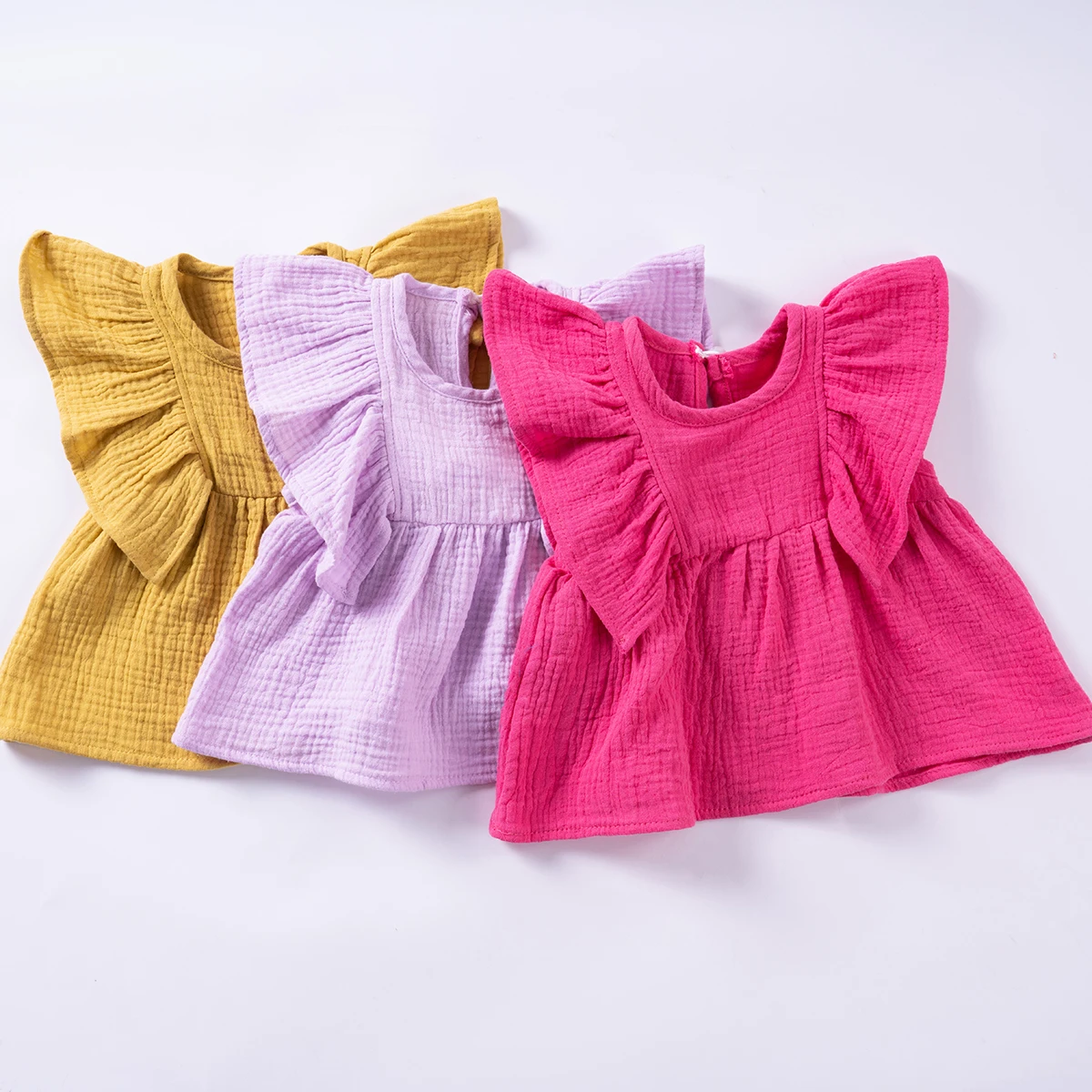 Toddler Girl Cotton Ruffle Tank Top Solid Children Comfortable Girls Short Sleeve Shirts Blouse Summer Clothes for 1-6T