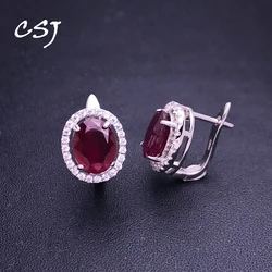 CSJ New Natural Ruby Earring Sterling 925 Silver Treatment Precious Gemstone 7*9mm 4ct for Women Party Wedding  Jewelry Gift