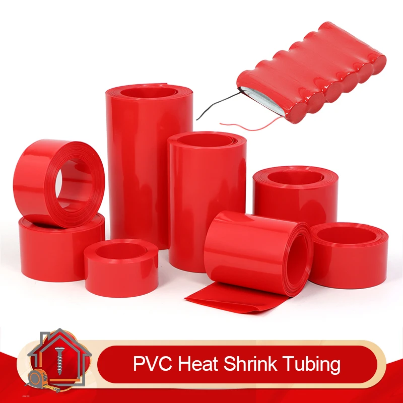 1/5m PVC Heat Shrink Tube Width 50mm ~ 280mm Red 18650 Lipo Battery Pack Insulated Cable Sleeve Protection Battery Film Wrap