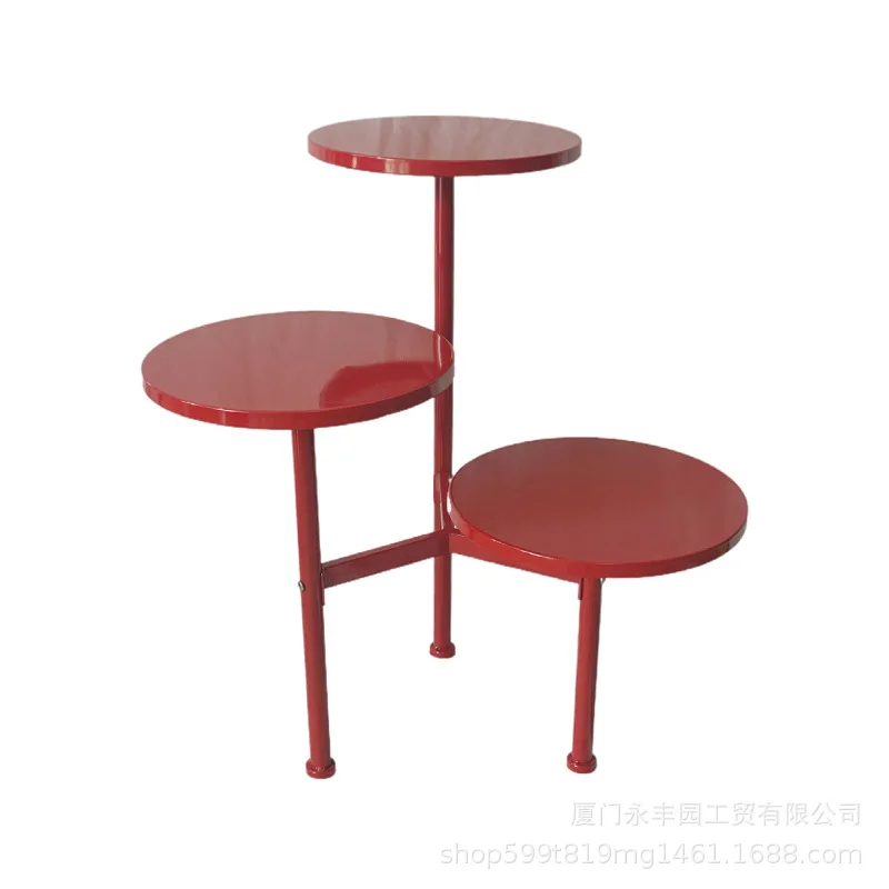 Multi-layer edge corner table simple red dopamine metal interior flower stand design art
