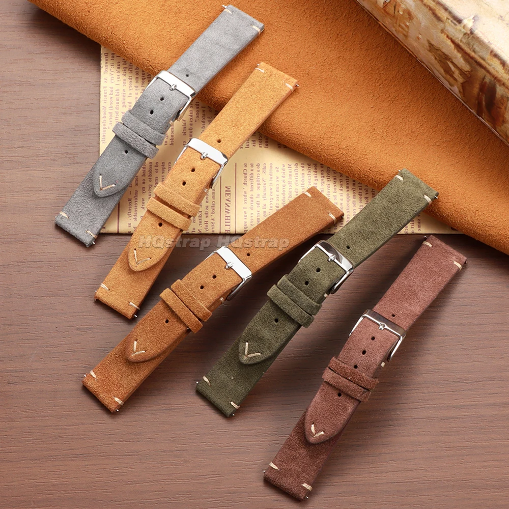 Suede Soft Leather Watch Strap 16mm 18mm 20mm 22mm 14mm for Huawei Watch Gt3/4 Vintage Handmade Watchband Quick Release Bracelet