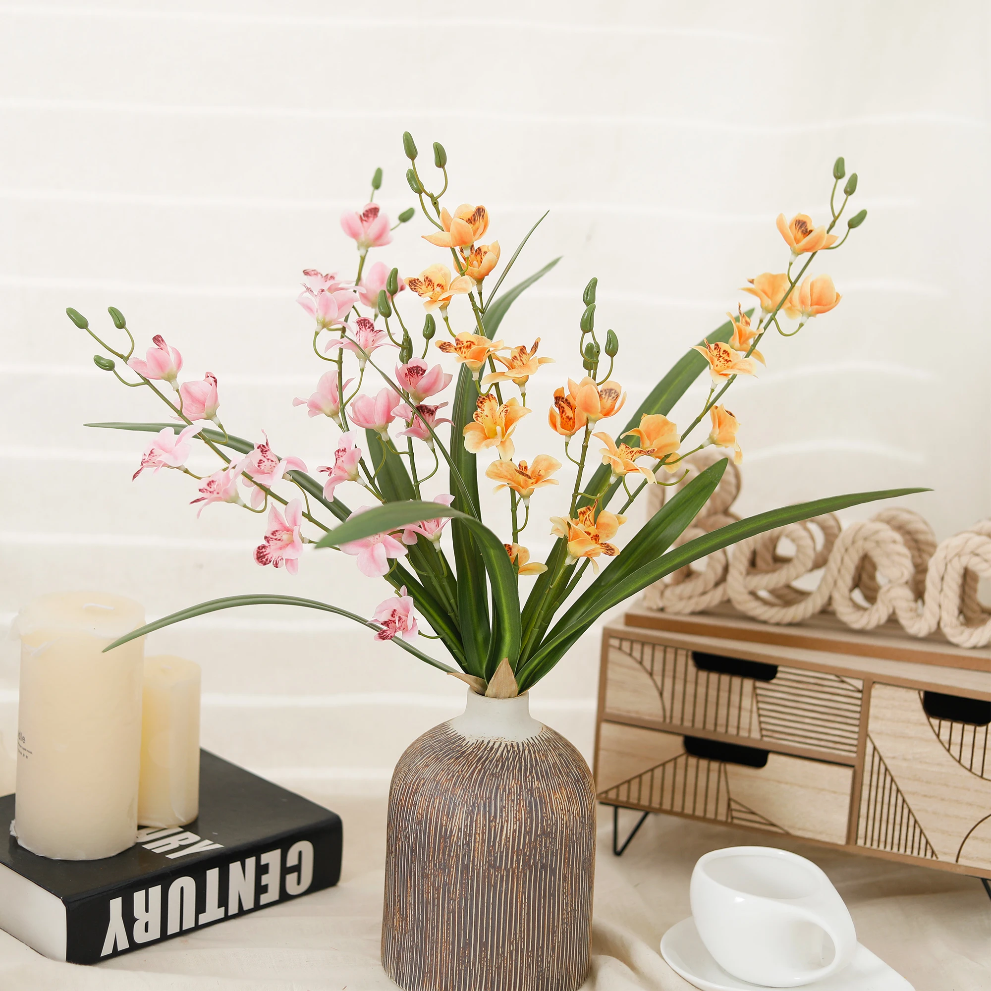 49cm Artificial Flowers Silk Vanilla Orchid Flowers Branches Fake Freesia Wedding Valentine's Day Party Home Table Vase Decor